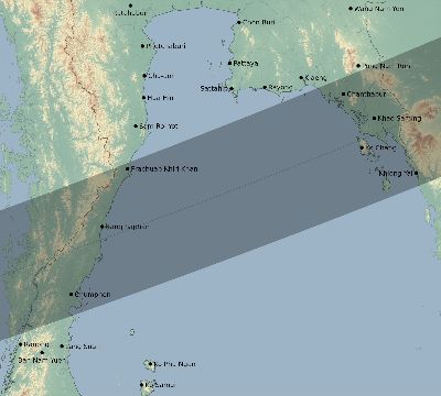 Map of the eclipse path across Thailand on 04/11/2070
