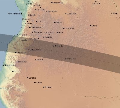 Map of the eclipse path across Angola on 10/04/2070