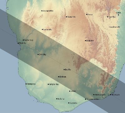 Map of the eclipse path across Madagascar on 10/04/2070