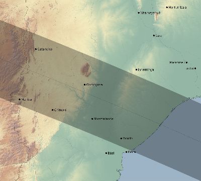 Map of the eclipse path across Mozambique on 10/04/2070