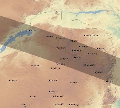 Map of the eclipse path across Zimbabwe on 10/04/2070