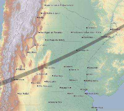 Map of the eclipse path across Argentina on 03/31/2071
