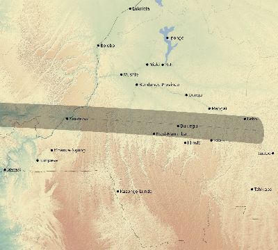 Map of the eclipse path across DR Congo on 03/31/2071