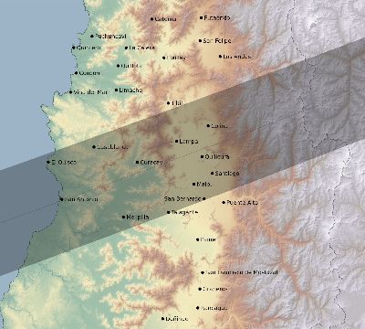 Map of the eclipse path across Chile on 03/31/2071