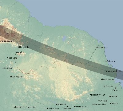 Map of the eclipse path across Brazil on 09/23/2071
