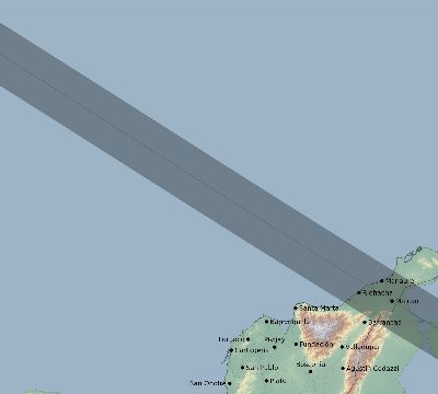 Map of the eclipse path across Colombia on 09/23/2071