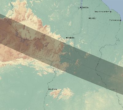 Map of the eclipse path across Guyana on 09/23/2071