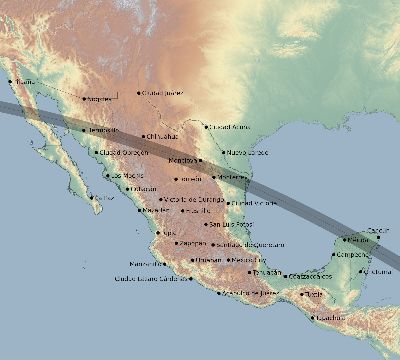 Map of the eclipse path across Mexico on 09/23/2071