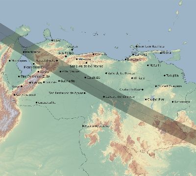 Map of the eclipse path across Venezuela on 09/23/2071