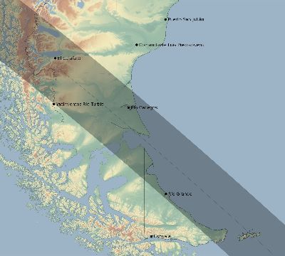Map of the eclipse path across Argentina on 08/03/2073