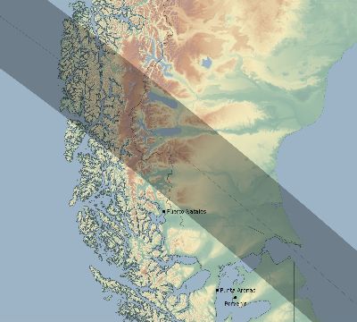 Map of the eclipse path across Chile on 08/03/2073