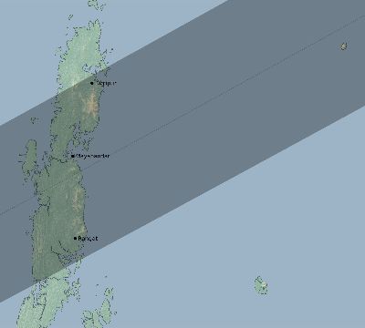 Map of the eclipse path across India on 01/27/2074