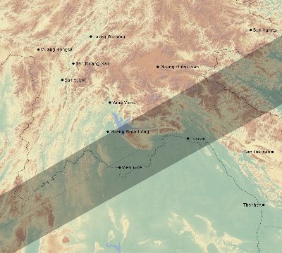 Map of the eclipse path across Laos on 01/27/2074