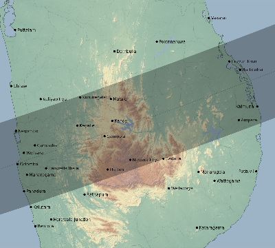 Map of the eclipse path across Sri Lanka on 01/27/2074