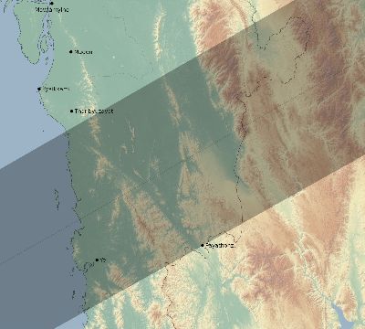 Map of the eclipse path across Myanmar on 01/27/2074
