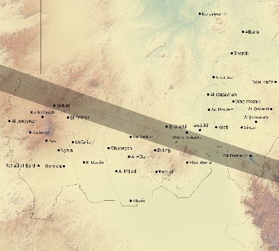 Map of the eclipse path across Sudan on 01/27/2074