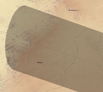 Map of the eclipse path across Chad on 01/27/2074