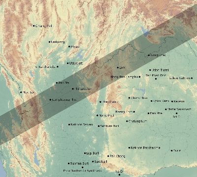Map of the eclipse path across Thailand on 01/27/2074