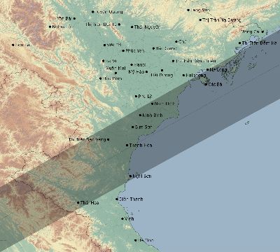 Map of the eclipse path across Vietnam on 01/27/2074