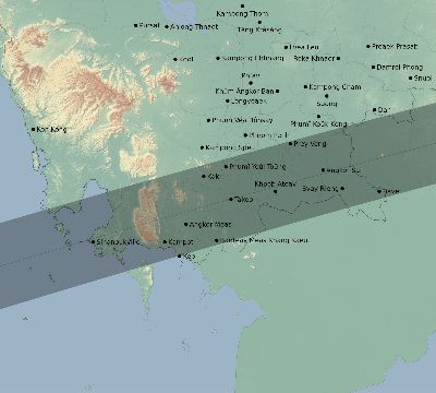 Map of the eclipse path across Cambodia on 07/24/2074