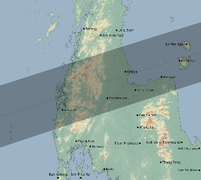 Map of the eclipse path across Thailand on 07/24/2074