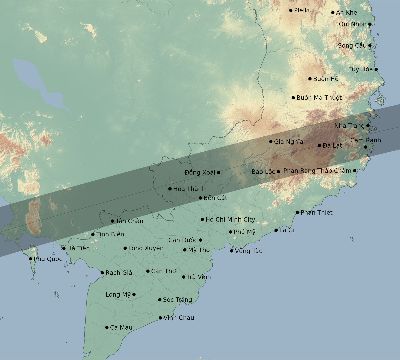 Map of the eclipse path across Vietnam on 07/24/2074