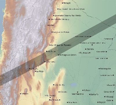 Map of the eclipse path across Argentina on 01/16/2075