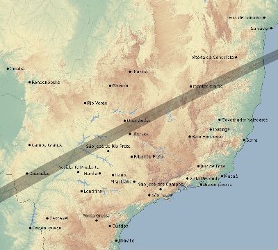 Map of the eclipse path across Brazil on 01/16/2075
