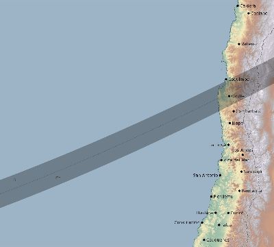 Map of the eclipse path across Chile on 01/16/2075