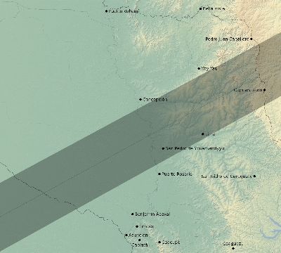 Map of the eclipse path across Paraguay on 01/16/2075
