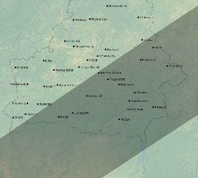 Map of the eclipse path across Belarus on 07/13/2075