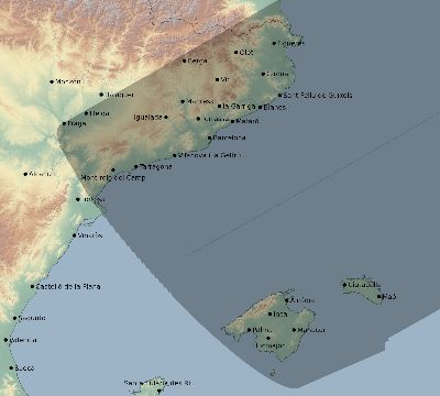 Map of the eclipse path across Spain on 07/13/2075