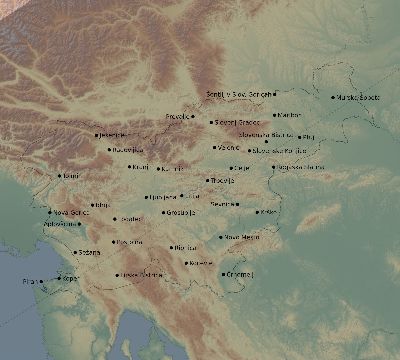 Map of the eclipse path across Slovenia on 07/13/2075
