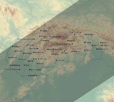 Map of the eclipse path across Slovakia on 07/13/2075
