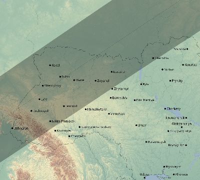 Map of the eclipse path across Ukraine on 07/13/2075