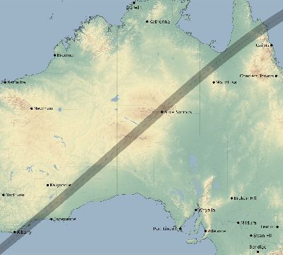 Map of the eclipse path across Australia on 05/22/2077