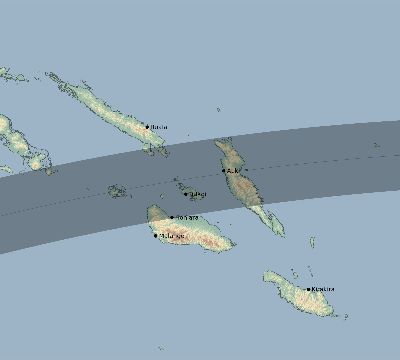 Map of the eclipse path across Solomon Islands on 05/22/2077