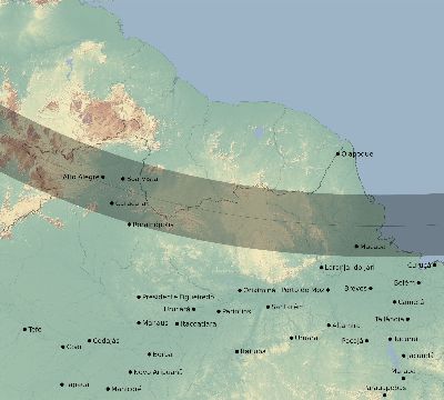 Map of the eclipse path across Brazil on 11/15/2077