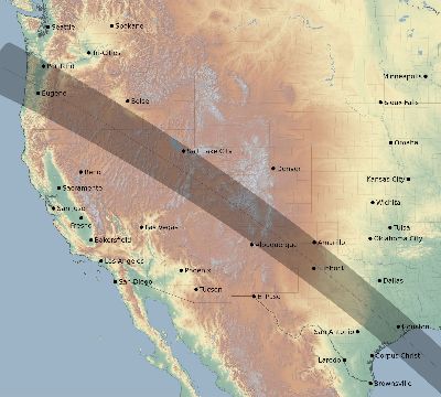 Map of the eclipse path across United States on 11/15/2077