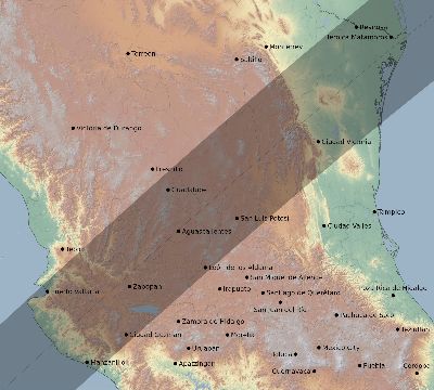 Map of the eclipse path across Mexico on 05/11/2078