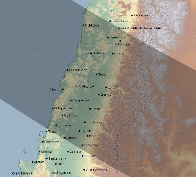 Map of the eclipse path across Chile on 11/04/2078