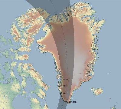 Map of the eclipse path across Greenland on 05/01/2079