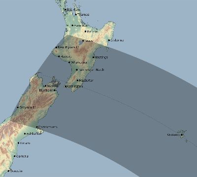 Map of the eclipse path across New Zealand on 10/24/2079