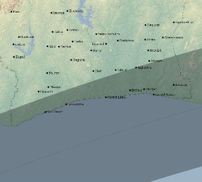 Map of the eclipse path across Côte d'Ivoire (Ivory Coast) on 03/10/2081