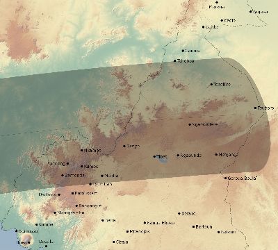 Map of the eclipse path across Cameroon on 03/10/2081