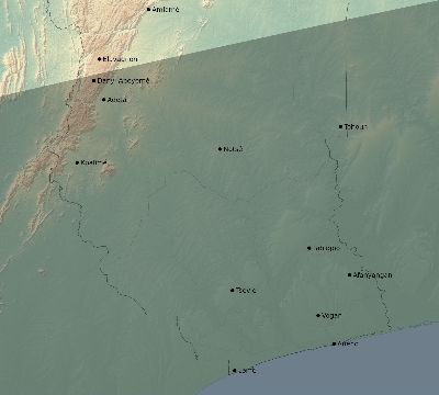 Map of the eclipse path across Togo on 03/10/2081