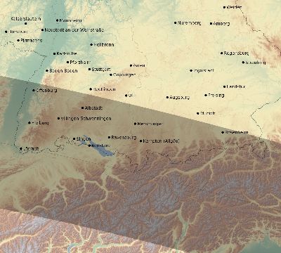 Map of the eclipse path across Germany on 09/03/2081