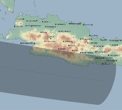 Map of the eclipse path across Indonesia on 09/03/2081