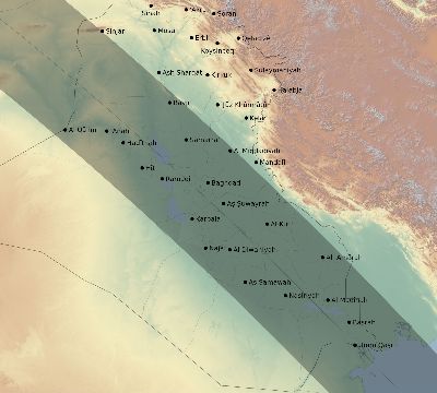Map of the eclipse path across Iraq on 09/03/2081