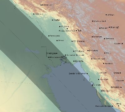 Map of the eclipse path across Iran on 09/03/2081